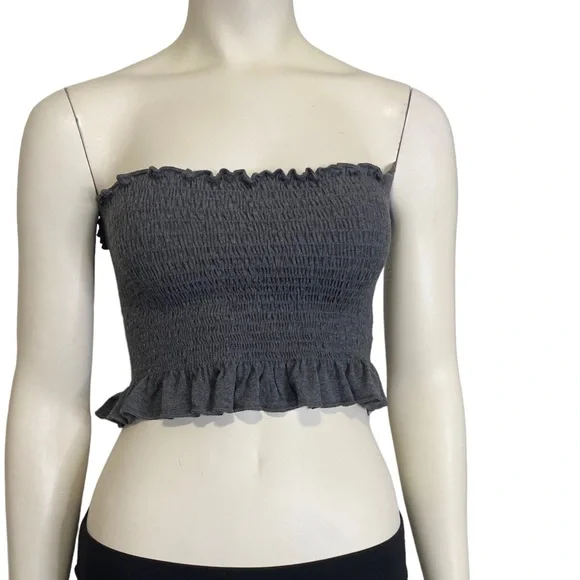 FOREVER 21 Gray Ruffle Trim Tube Top - L - Picture 1 of 6